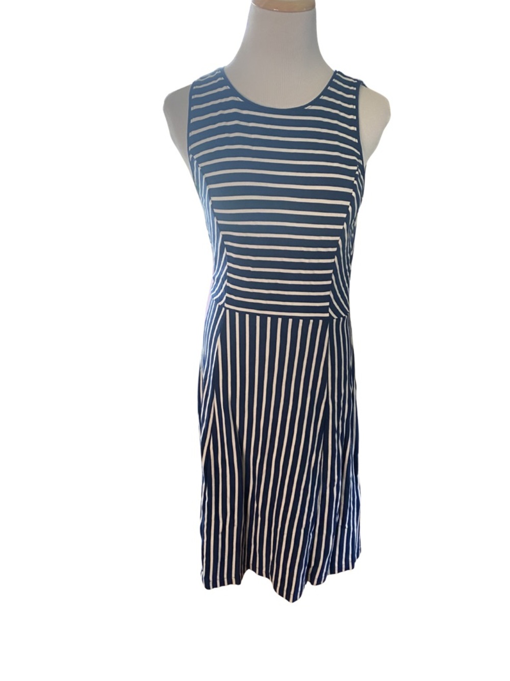 Banana Republic Blue White Striped Sleeveless Dress Size 6 Fit Flare - Picture 2 of 9